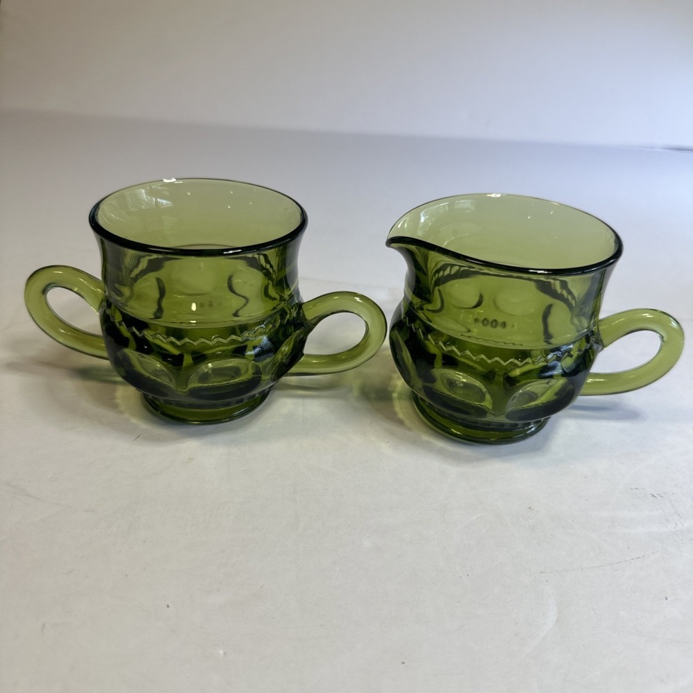 Set of Green Sugar and Creamer Dishes